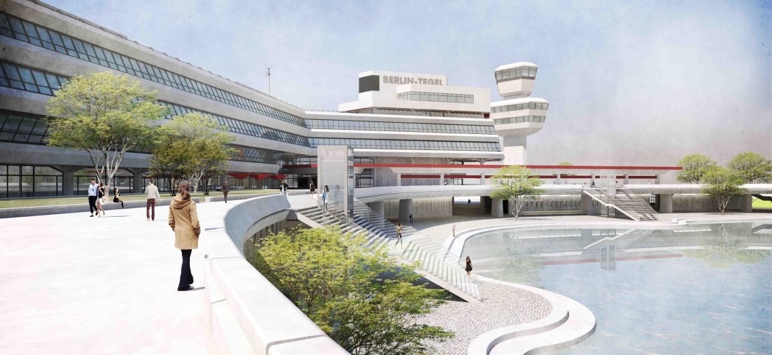 Terminal with lake on the right side.